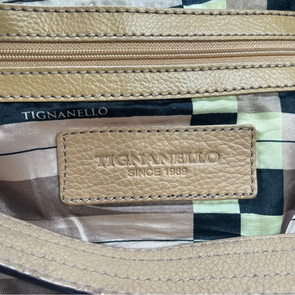 Tignanello Beige‎ Tan Leather Perforated Hobo Shoulder Bag